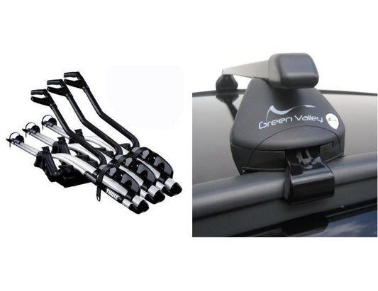 Square Steel Bars- Roof Rack- Rail Bars 3 x Thule 598 Bike Carrier Kia Cee'd II SW 2012-