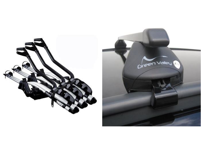 Square Steel Bars- Roof Rack- Rail Bars 3 x Thule 598 Bike Carrier Seat Ibiza IV SW 2010-2017